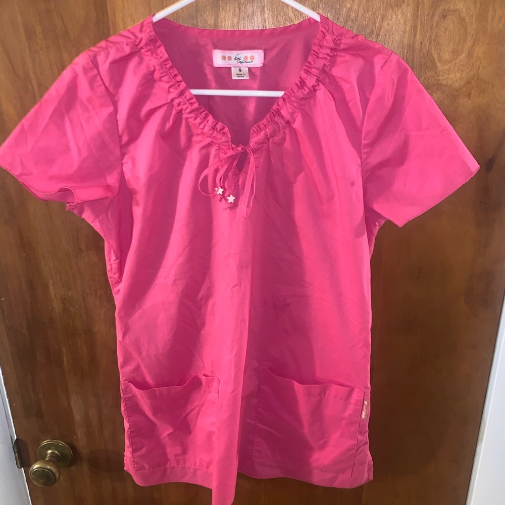 New pink koi scrub top